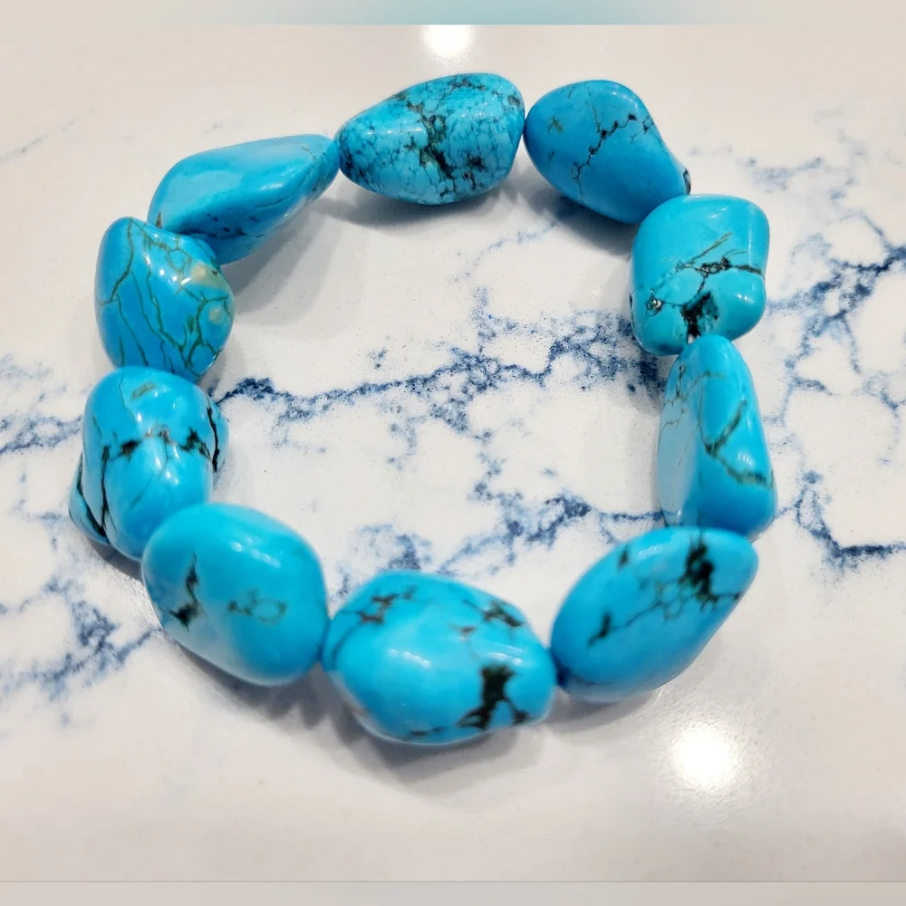 Turquoise Nugget Stretch Bracelet - Picture 5 of 13
